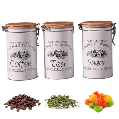 Tea-Coffee-Sugar-Canisters-Set-of-3-Coffee-Tea-Sugar-Containers-Metal-Tea-Coffee-Sugar-Jars-with-Airtight-Sealed-Bamboo-Lid-Canisters-Sets-for-The-Kitchen-Coffee-Tea-Sugar-Container-Set Tea Coffee Sugar Canisters Set of 3 Coffee Tea Sugar Containers Metal Tea Coffee Sugar Jars with Airtight Sealed Bamboo Lid Canisters Sets for The Kitchen Coffee Tea Sugar Container Set
