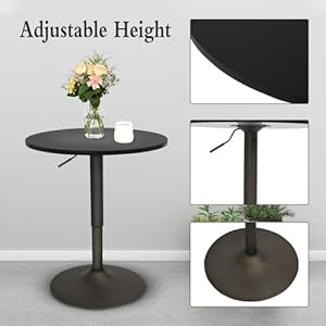 24-Inch Round Bar Table Adjustable Height and Wood Cocktail Pub Table MDF Top 360° Swivel Furniture, Black 24 Inch Round Bar Table Adjustable Height and Wood Cocktail Pub Table MDF Top 360 Swivel Furniture Black
