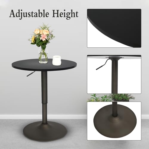 24-Inch-Round-Bar-Table-Adjustable-Height-and-Wood-Cocktail-Pub-Table-MDF-Top-360-Swivel-Furniture-Black 24 Inch Round Bar Table Adjustable Height and Wood Cocktail Pub Table MDF Top 360 Swivel Furniture Black