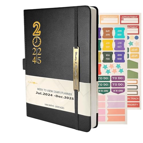 Academic Diary 2024-2025 - 18 Month Diary 2024 2025 A5 Week to view from Jul. 2024 to Dec.2025, Weekly & Monthly Planner with Monthly Tab, Inner Pocket