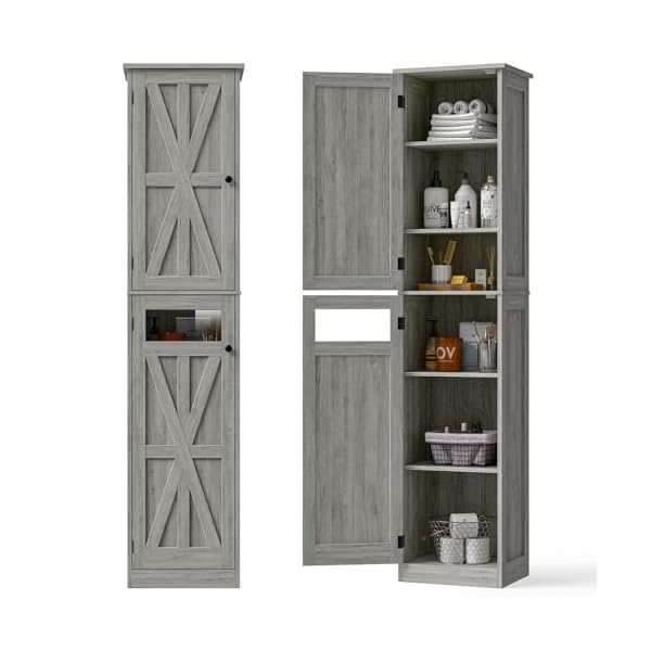   Vabches-Tall-Bathroom-Cabinet-Slim-Bathroom-Storage-Cabinet-with-Adjustable-Shelves-and-2-Doors-Narrow-Floor-Storage-Cabinet-for-Bathroom-Kitchen-Living-Room-Rustic-Grey