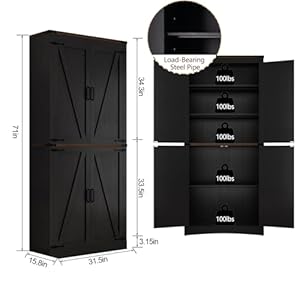   71-Tall-Kitchen-PantryFarmhouse-Storage-Cabinet-with-Adjustable-ShelvesLoad-Bearing-Steel-PipeFarmhouse-Pantry-Cabinet-with-4-Barn-Doorsfor-KitchenDining-RoomLiving-RoomBlack