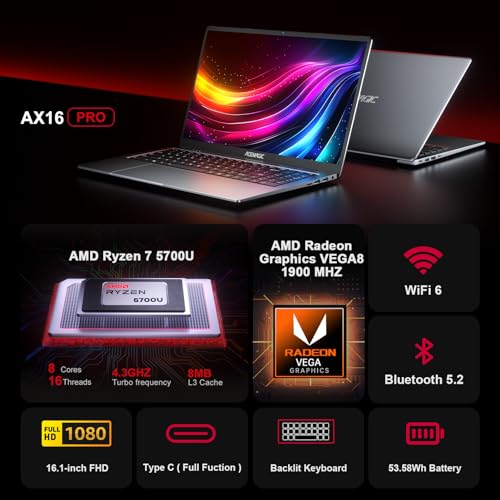 ACEMAGIC LX15PRO 2025 Laptop mit Metallgehäuse und Hintergrundbeleuchtetem Laptop Ryzen 5 7430U(8C/16T, bis zu 4,3 GHz) für Notebook,15.6 Zoll FHD,16GB DDR4,512GB M.2 SSD,WiFi 6,BT5. 2,HDMI(Gray) – Bild 3