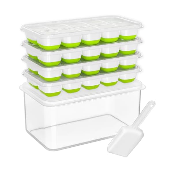   DOQAUS-Ice-Cube-Tray-with-Lid-and-Bin-4-Pack-Silicone-Plastic-Ice-Cubes-Trays-for-Freezer-with-BoxContainer-Stackable-with-Storage-Iced-Bucket-Kits-Scoop-for-Baby-Food-Cocktail-Coffee