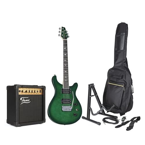 J & D Duke 10Q See Thru Green Set – Pack guitare electrique-Set - Les Beatles, Paul McCartney, John Lennon, RIngo Starr, George Harrison J & D Duke 10Q See Thru Green Set - Pack guitare electrique-Set