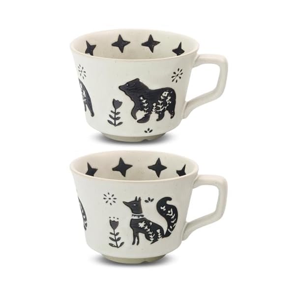  Ceramic-Coffee-Mug-12-oz-Novelty-Unique-Teacup-with-Large-Handle-Stoneware-Cup-for-Tea-Mocha-Latte-Cappuccino-Espresso-Set-of-2-Fox-and-Bear
