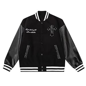 Aelfric Eden Men’s Varsity Jackets Y2k Graphic Baseball Bomber Jacket Women Leather Cuff Letterman Jacket