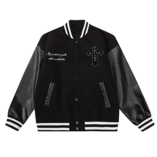 Aelfric Eden Men’s Varsity Jackets Y2k Graphic Baseball Bomber Jacket Women Leather Cuff Letterman Jacket