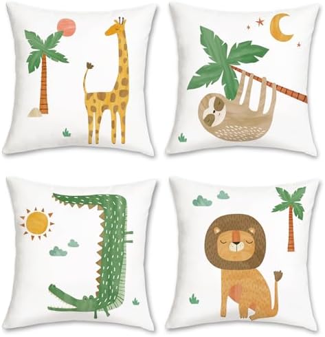 Bonhause 18x18 Jungle Animals Pillow Covers Set of 4