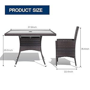 Kullavik 5 Piece Outdoor Dining Set Patio Rattan Furniture SetPatio Dining Table and Chairs Set with 4 Chairs and CushionsSquare Glass Tabletop with Umbrella Hole for PatioBackyardGardenSand