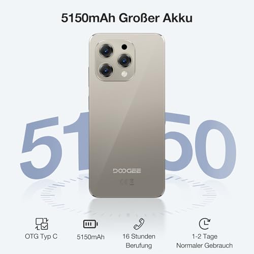 DOOGEE N55 (9GB+128GB) Handy Ohne Vertrag Android 14 Octa Core 6.56" HD+ IPS Display 90Hz Smartphone Ohne Vertrag 5150mAh Akku, 13MP + 8MP Kamera, Dual 4G LTE + 5G Wi Fi Handy Günstig, GPS, OTG, BT5.0 – Bild 6