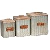 Red Co Set of 3 Pre Labeled Sugar Coffee Flour Distressed Metal Storage Canister Jars with Wooden Lids
