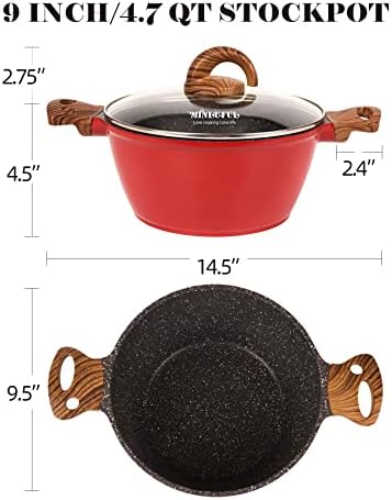 Minluful 9 Inch Nonstick Stockpot with Lid - Red