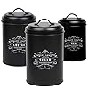   Baie-Maison-Large-Black-Kitchen-Canisters-Set-of-3-Farmhouse-Canister-Sets-for-Kitchen-Counter-Coffee-Tea-Sugar-Container-Set-Rustic-Kitchen-Canisters-for-Countertop-Metal-Kitchen-Decor-Jars