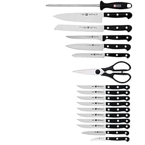 Zwilling twin gourmet classic 18 pc knife block set stamped german stainless steel 3 rivet handle no stain blades includes kitchen shears and honing steel made in spain  urban country home decor