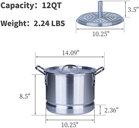 ARC 12 Quart Aluminum Tamale Steamer Pot Silver