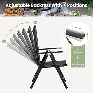 PHI VILLA 5 Pcs Patio Dining Set with Umbrella Orange Red Outdoor Table and Chairs Set with Folding Patio Chairs Adjustable Square Metal Dining Table for Yard Garden and Deck