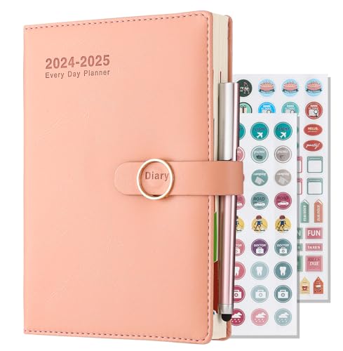 Diary Planner 2024-2025 Day per Page A5,Productivity Daily Planner Diary 24/25 with Hourly Planner, Pen,Stickers, Colourful Monthly Tabs,Mid Year Appointment Diary,July 2024 to June 2025