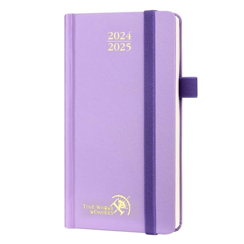 POPRUN Agenda de Poche 2024 2025 16,5 x 9 cm - Petit Planner Semainier Scolaire 17 Mois D'août 2024 à déc 2025 Couverture Rigide avec Intervalle Horaire, Papier Certifié FSC®80 g/m² - Violet