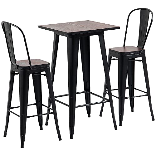 Homcom3pieceindustrialdiningtablesetbarheightbartableandchairssetwithfootrestsforbistropubblackandbrown Urban Country Home Decor Homcom 3 piece industrial dining table set bar height bar table and chairs set with footrests for bistro pub black and brown urban country home decor