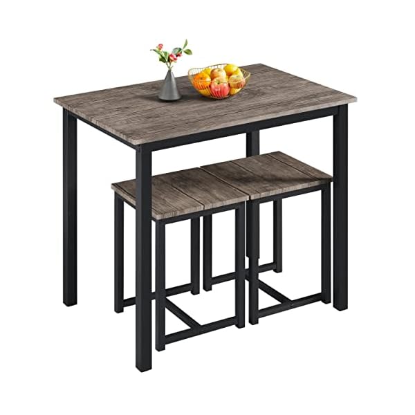   Yaheetech-3-Piece-Dining-Table-Set-Kitchen-Table-Chair-Sets-for-2-Compact-Table-w-2-Stools-Space-Saving-Design-for-Dining-Room-Living-Room-Apartment-Pub-Drift-Brown