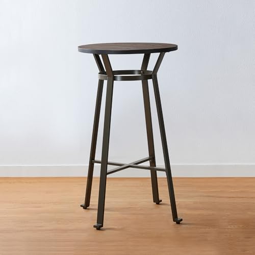 Glitzhome-4125-H-Rustic-Steel-Bar-Table-Round-Solid-Elm-Wood-Top-Dining-Room-Pub-Table-Bistro-Table Glitzhome 4125 H Rustic Steel Bar Table Round Solid Elm Wood Top Dining Room Pub Table Bistro Table