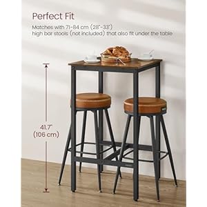 VASAGLE Bar Table Small Kitchen Dining Table High Top Pub Table Height Cocktail Table for Living Room Party Sturdy Metal Frame 236 x 236 x 417 Inches for Narrow Spaces Rustic Brown and Black
