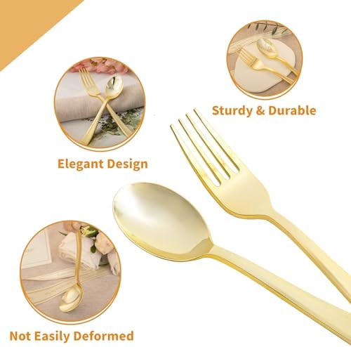 Luxurious Heavy-Duty Gold Plastic Silverware for Parties Dinners and Weddings