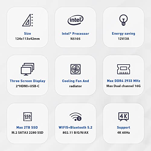 Beelink Intel Mini PC, U59 mit N5105 Prozessor, 16GB DDR4 500GB SSD, Unterstützung Dual Display 4K, Dual LAN, WiFi5, Mini Desktop Computer Wi11 Pro – Bild 3