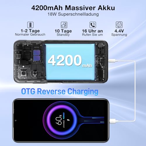 DOOGEE N50 Pro Handy, 20GB+256GB/TF 1TB Smartphone, 6.52" HD+ Android 13 Smartphone ohne vertrag, Octa Core, 50MP+8MP, 4200mAh, Fingerabdruck/Gesichtserkennung,GPS/OTG/4G Dual SIM Simlockfreie Schwarz – Bild 7