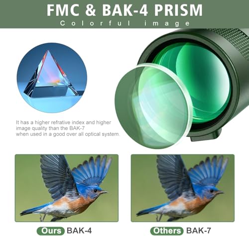 Pankoo 40X60 Monokular Teleskop mit Smartphone Halter Stativ, 2024 Power Prisma Kompakte Monokulare Monokulare für Erwachsene HD Monokular Scope für Vogelbeobachtung Wandern Konzert Reisen – Bild 3