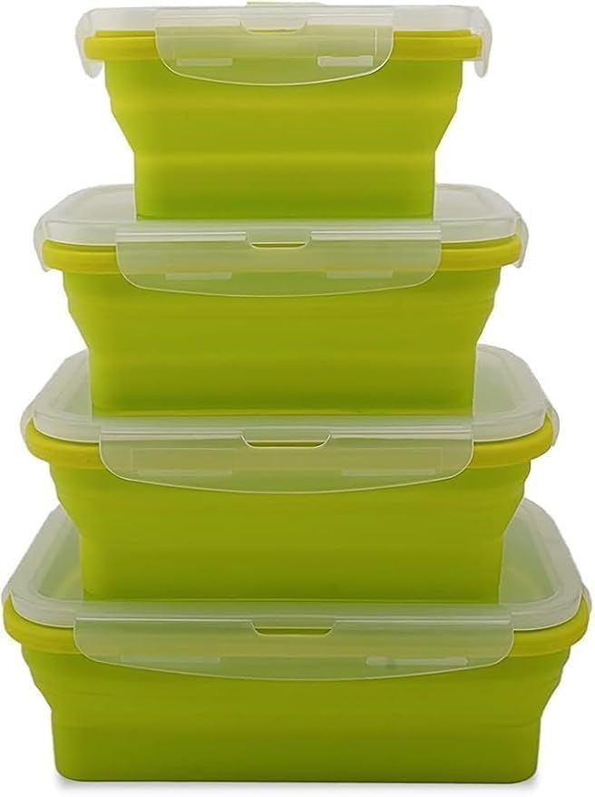 Divine impex Foldable Silicone Rectangle Collapsible Lunch Box Food Storage Containers Tiffin Box Dabba Tiffin Cum Lunch Box for Snack, Meal, Fast Food (Set of 4)