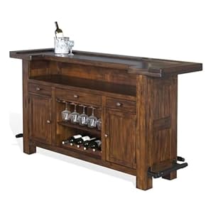 Pemberly row 78 farmhouse wood freestanding island home bar unit stemware rack wine rack storage cabinets for kitchen and basements in mahogany brown  urban country home decor