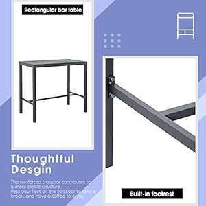 Soleil Jardin Bar Table High Top Table with All Aluminum Frame Rectangular Pub Table for Indoor Outdoor Use Easy Assembly Low Maintenance Dark Grey