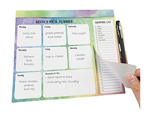 Buyit Magnetic Weekly Meal Planner and Shopping List Pad for Fridge - 52 Pages - Tear off Weekly Grocery List - Convenient Pen & Pen Holder - 9'' x 7.5'' - Rainbow Design