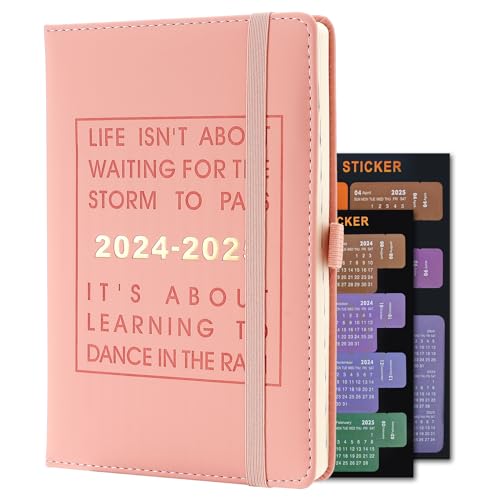 Mljtoyo Diary Planner 2024-2025,Academic Diary 2024 25 Page a Day,Mid Year Daily Diary Agenda 24 25 Week to View from July 2024 to June 2025,Organiser Planner With Pen Hold/Monthly Tabs (Pink)