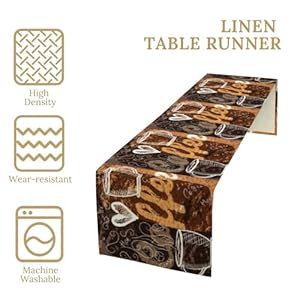 Coffee Theme Table RunnerCoffee Theme Latte Tea Cup Country Rustic Farmhouse Kitchen Dining Table Decoration for Home Party Decor 13 x36
