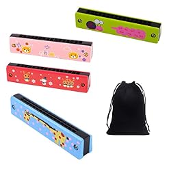 4pcs Harmonica de Bande Dessinée pour Enfants 16 Trous Double Rangée Harpe Diatonique Harmonica en Bois avec 4 Sacs de Rangement pour Débutants Enfants Étudiants - Les Beatles, Paul McCartney, John Lennon, RIngo Starr, George Harrison
