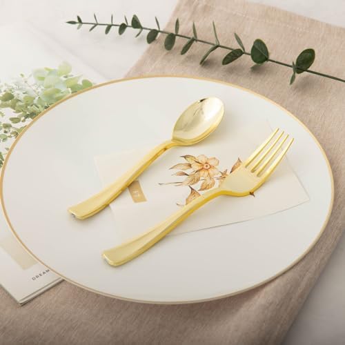 Luxurious Heavy-Duty Gold Plastic Silverware for Parties Dinners and Weddings