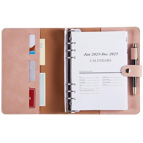 2025 Diary A5 Page a Day Refillable, Daily Planner Diary with Monthly Tabs, Pocket, Pen Holder, Faux Leather Softcover Diary 2025 Day per Page Extra Notes, UK Holiday, Contacts, Jan.25 - Dec.25