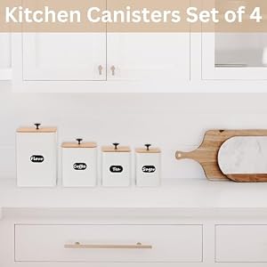 PERFNIQUE Kitchen Canisters Canister Sets for Kitchen Counter Farmhouse Kitchen Canisters for Countertop Set of 4 Coffee Tea Sugar Flour Spice Tin Jars Food Storage Container with LidWhite
