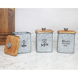   AuldHome-Design-Farmhouse-Galvanized-Canisters-Set-of-3-Storage-Containers-for-Coffee-Tea-and-Sugar-in-Galvanized-Iron-and-Wood-Design