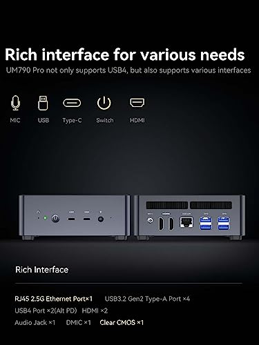 MINIS FORUM UM790 Pro Mini PC, AMD Ryzen 9 7940HS 8-Core-CPU 64 GB DDR5/1 TB SSD Mini-Desktop-Computer, AMD Radeon 780M, HDMI/USB4-Verbindung, WLAN, BT, USB3.2×4 – Bild 8