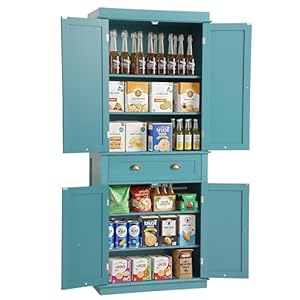 KIGOTY 72" Tall Kitchen Pantry Cabinet, Farmhouse Storage Cabinet, Kitchen Pantry Storage Cabinet with Doors,Drawer and Adjustable Shelves, Freestanding Cupboard for Living Room,Blue KIGOTY 72 Tall Kitchen Pantry Cabinet Farmhouse Storage Cabinet Kitchen Pantry Storage Cabinet with DoorsDrawer and Adjustable Shelves Freestanding Cupboard for Living RoomBlue