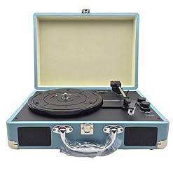 Tourne-Disque rétro, Tourne-Disque Vintage Bluetooth à 3 Vitesses avec Haut-Parleur stéréo, Valise Vinyle à entraînement par Courroie (Bleu) - Les Beatles, Paul McCartney, John Lennon, RIngo Starr, George Harrison