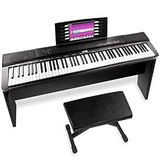 MAX KB6W Clavier Électronique 88 Touches avec Meuble en Bois et Banc pour Musicien Confirmé, Touches Semi-Lourdes, Fonction d’Enregistrement, 2 Haut-Parleurs Intégrés - Les Beatles, Paul McCartney, John Lennon, RIngo Starr, George Harrison
