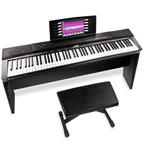 MAX KB6W Clavier Électronique 88 Touches avec Meuble en Bois et Banc pour Musicien Confirmé, Touches Semi-Lourdes, Fonction d’Enregistrement, 2 Haut-Parleurs Intégrés - Les Beatles, Paul McCartney, John Lennon, RIngo Starr, George Harrison MAX KB6W Clavier Électronique 88 Touches avec Meuble en Bois et Banc pour Musicien Confirmé, Touches Semi-Lourdes, Fonction d'Enregistrement, 2 Haut-Parleurs Intégrés