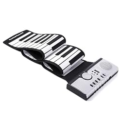 ZALHIN Clavier Électronique Piano À 61 Touches Roulé À La Main avec Haut-Parleur pour Débutants Clavier Électronique en Silicone Boîtier De Commande Argenté pour Adultes - Les Beatles, Paul McCartney, John Lennon, RIngo Starr, George Harrison