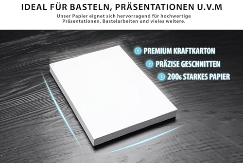 50 Blatt Papier 200g/m² Weiß Matt, PREMIUM PAPIER Reinweiß DIN A4-21 x 29,7 cm - Druckerpapier unbedruckt Digitaldruckpapier, Laserdrucker & Tintenstrahl - Fotopapier - Beidseitig bedruckbar TONKARTON – Bild 6