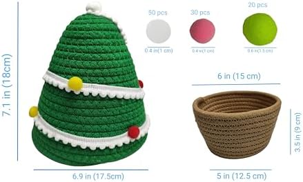 SINGLIN Christmas Tree Woven Basket with Lid and Pom-Poms